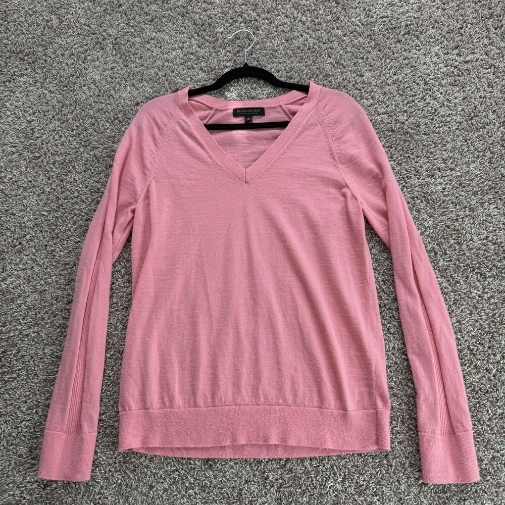 Banana Republic Extra Fine Merino Wool Womens Pink Sweater Medium Long Sleeve